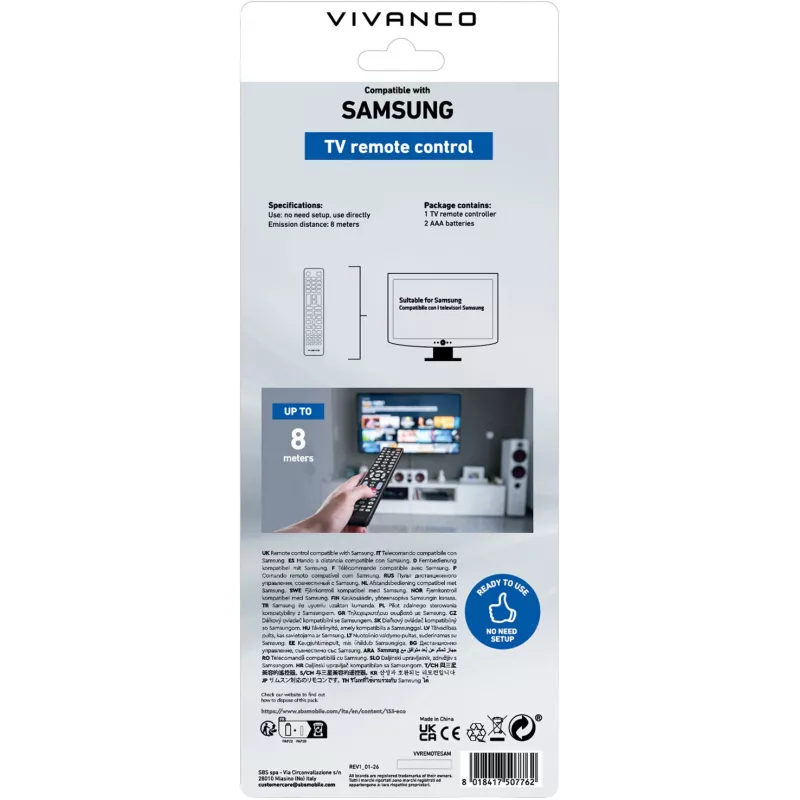 Vivanco VVREMOTESAM universele afstandsbediening voor Samsung tv's, zwart