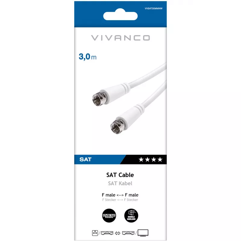 Vivanco SAT F-kabel 3 m, wit (VVSAT30MMNW)
