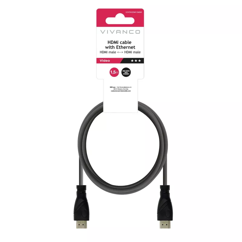 Vivanco VVVOXHDMI15MMK High Speed HDMI-kabel met Ethernet 1,5 m zwart