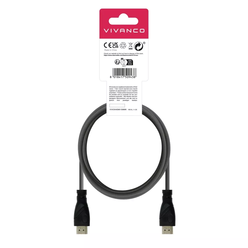 Vivanco VVVOXHDMI15MMK High Speed HDMI-kabel met Ethernet 1,5 m zwart