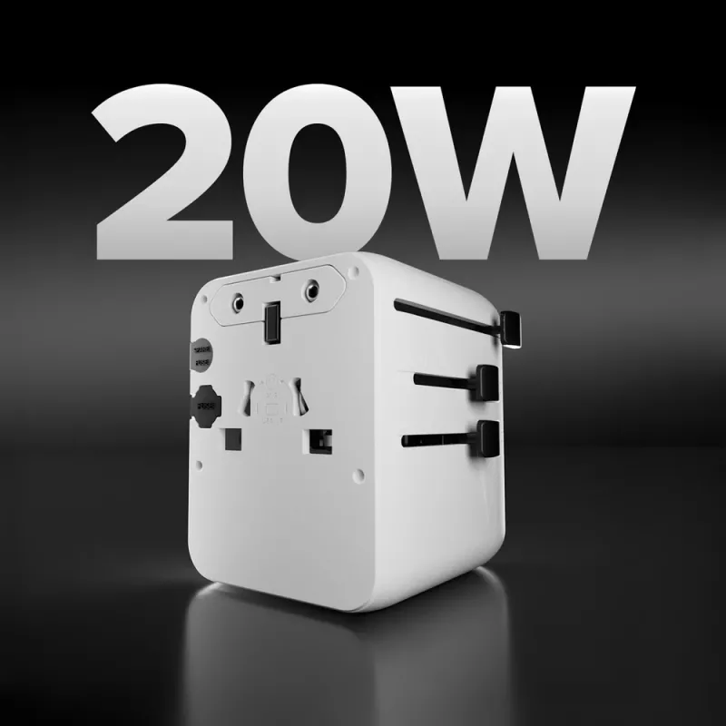 SBS universele reisadapter met 2x USB-C PD 20W en 1x USB-A QC 18W, 35W totaalvermogen, wit
