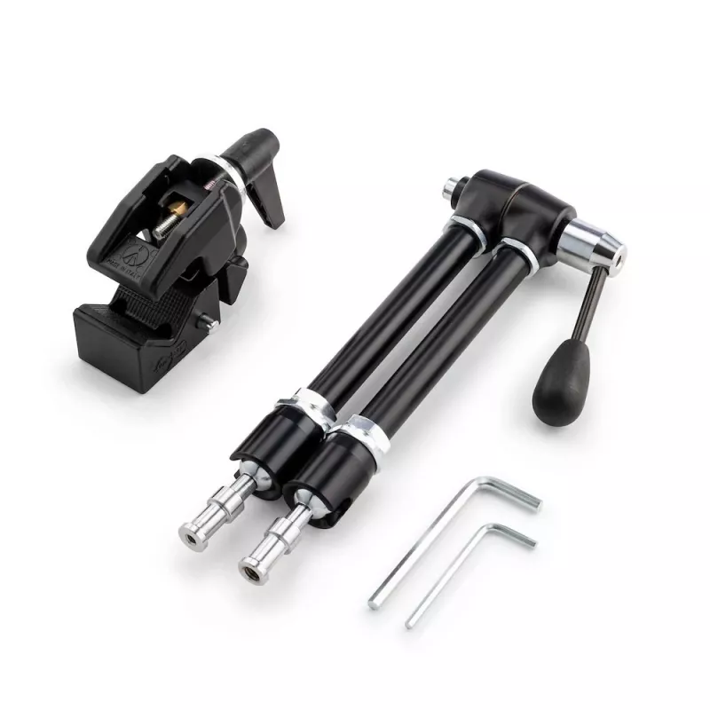 Manfrotto 143R gelede Magic Arm met camerahouder, 3 kg draagvermogen, aluminium, zwart