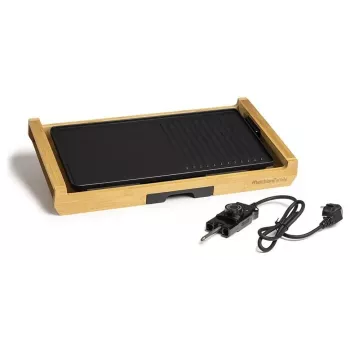 Melchioni Bamboo Grill elektrische tafelgrill 1800 W bruin 37x27 cm antiaanbaklaag verwijderbare plaat