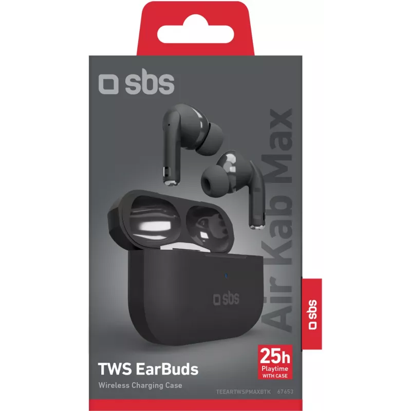 SBS Air Kab Max TWS-oortjes met draadloze oplaadcase, zwart (TEEARTWSPMAXBTK)