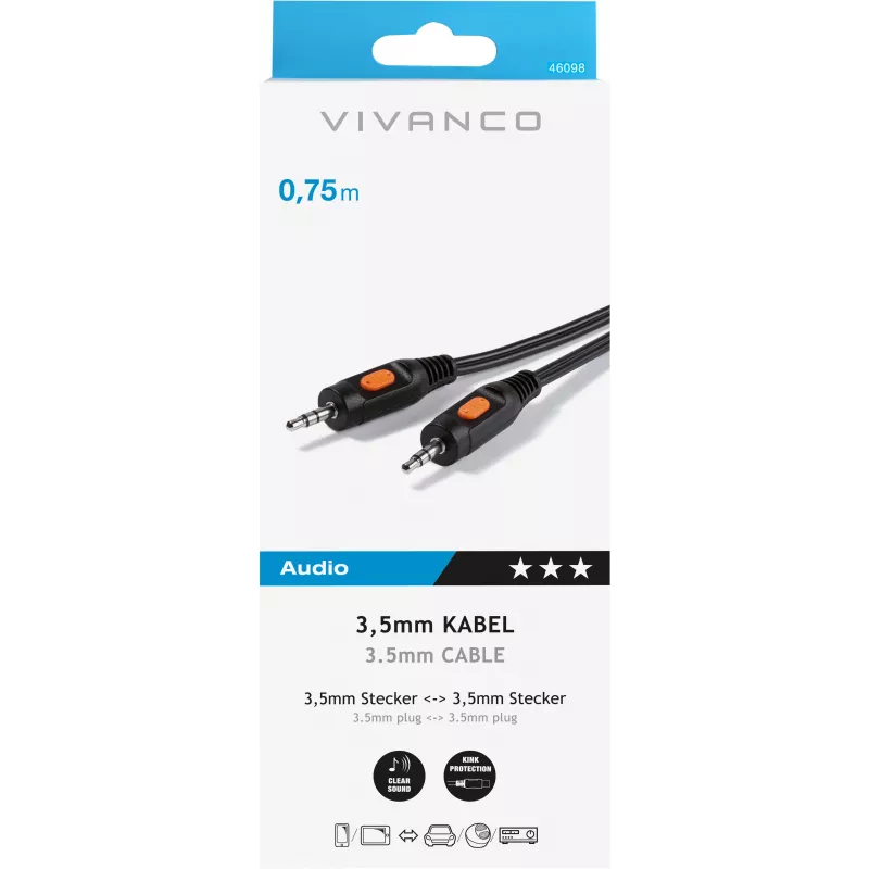 Vivanco audiokabel 3,5 mm naar 3,5 mm 0,75 m (VVAJACK07MMK)