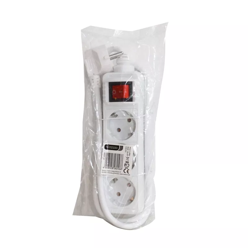 Vivanco VVELSTR3SCHSWWP 3-voudige Schuko-stekkerdoos met schakelaar, 1,5 m kabel, wit