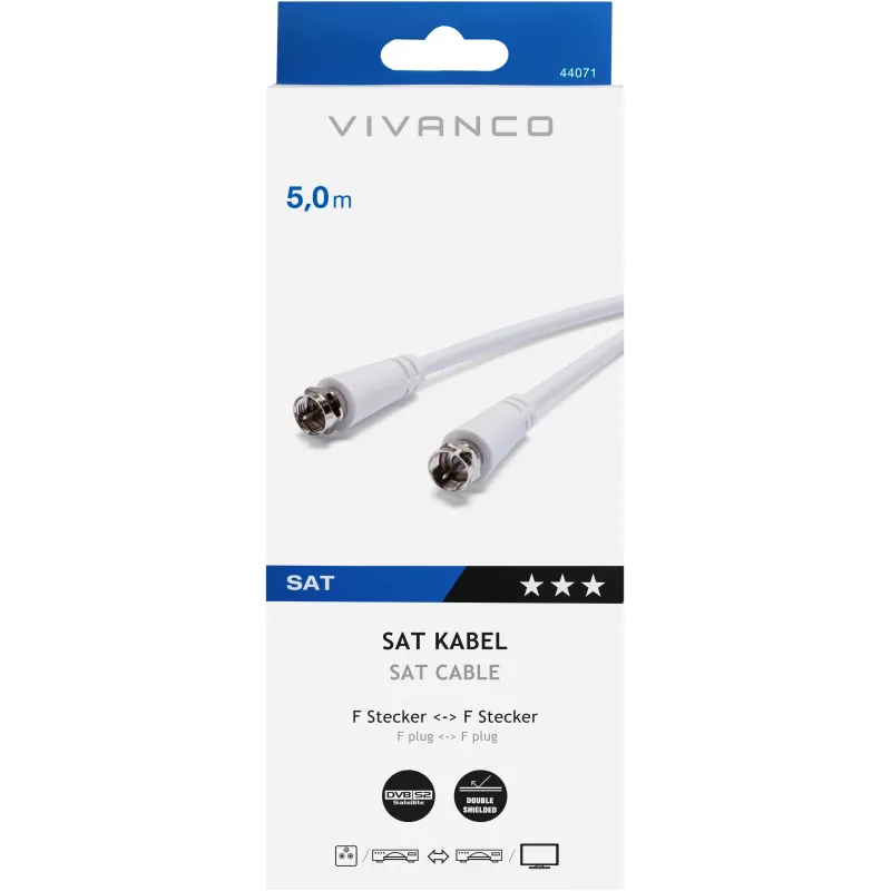 Vivanco SAT F-kabel 5 m, wit (VVSAT50MMW)