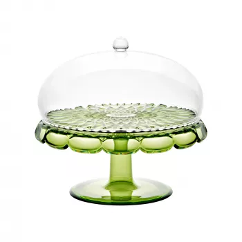 Guzzini Vanity taartstandaard met glazen stolp, waterlelie-groen, 30 cm