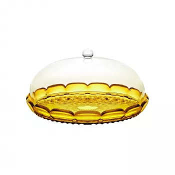 Guzzini Vanity taartstandaard met stolp, saffraangeel