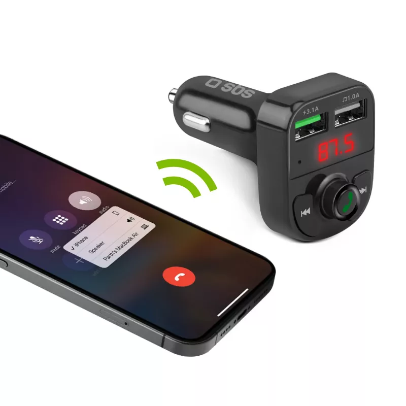 SBS TECARFM2USB Bluetooth FM-transmitter met handsfree functie en dual-USB oplaadfunctie