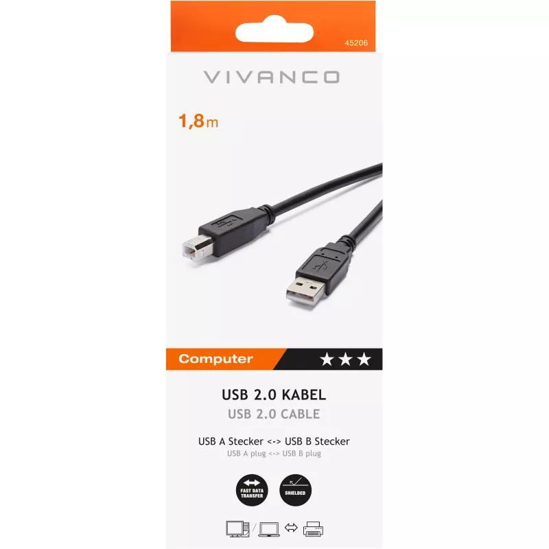 USB-A-naar-USB-B-kabel Vivanco 1,8 m (VVIT31USBAB18MMK)