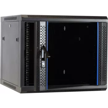 DSIT DS6609 9U wandmontage serverkast met glazen deur, 600x600x501 mm, zwart