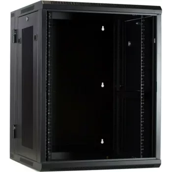DSIT 15U wandmontage-serverkast met glazen deur en geperforeerde zijwanden, 600x600x770 mm, zwart
