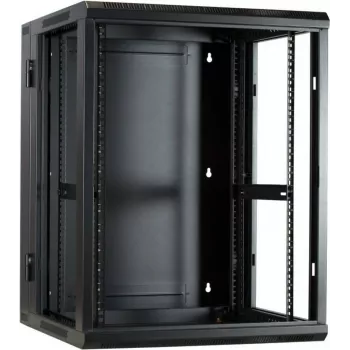 DSIT 15U wandmontage-serverkast met glazen deur en geperforeerde zijwanden, 600x600x770 mm, zwart
