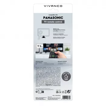 Vivanco VVREMOTEPANA universele afstandsbediening voor Panasonic tv's – voorgeprogrammeerd, IR, zwart