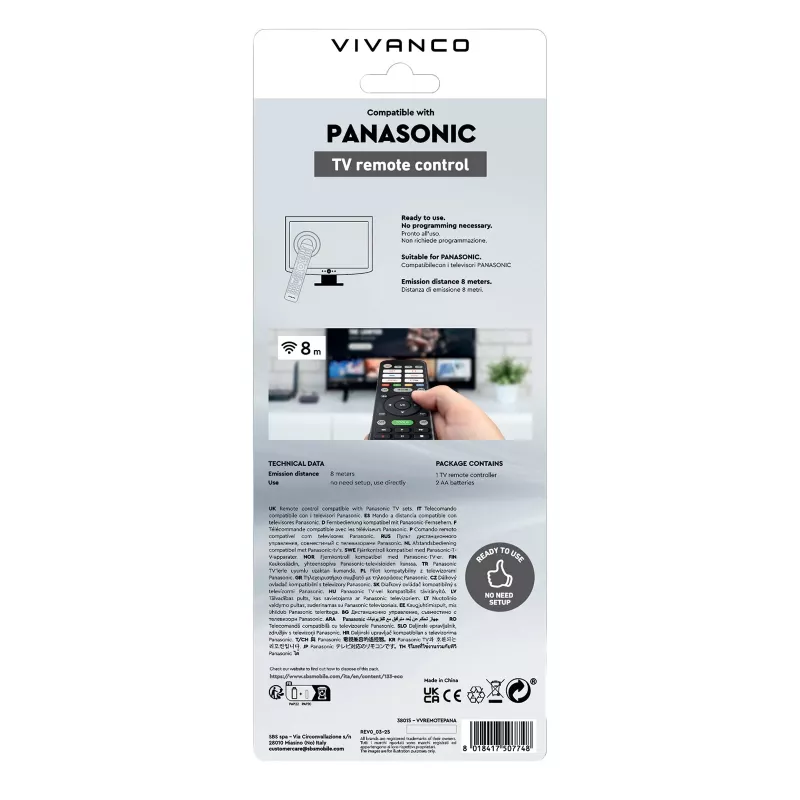 Vivanco VVREMOTEPANA universele afstandsbediening voor Panasonic tv's – voorgeprogrammeerd, IR, zwart