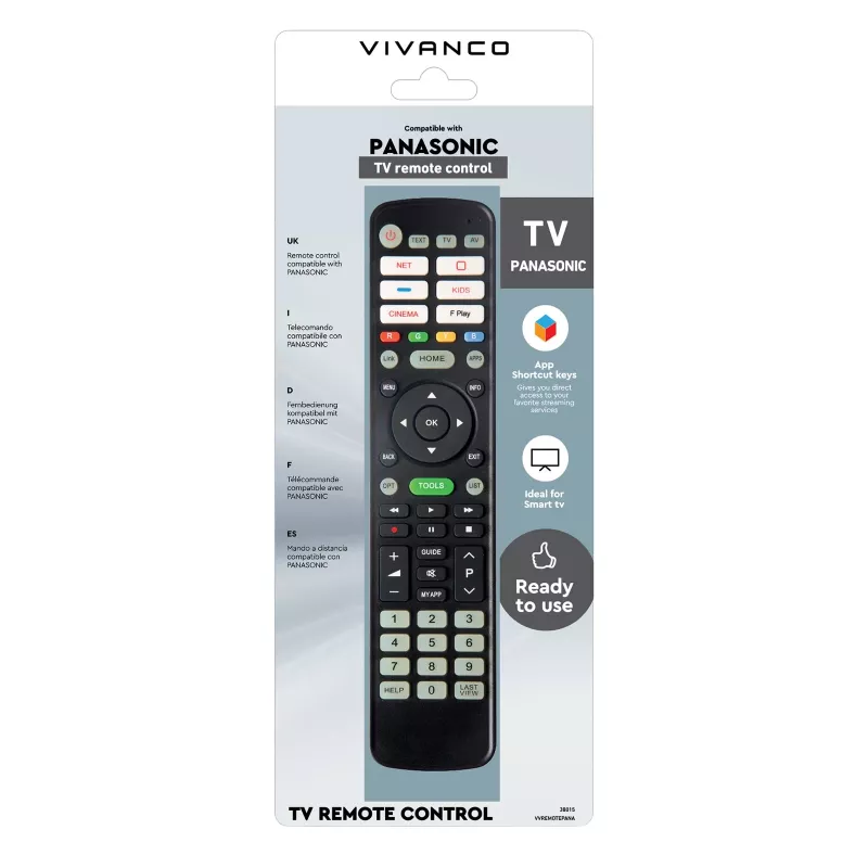 Vivanco VVREMOTEPANA universele afstandsbediening voor Panasonic tv's – voorgeprogrammeerd, IR, zwart