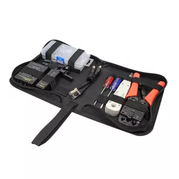 DSIT DC-TOOLSET-PRO professionele netwerk gereedschapsset met krimptang, tester, LSA-legtool, tangen, schroevendraaiers, stekkers en ritsetui