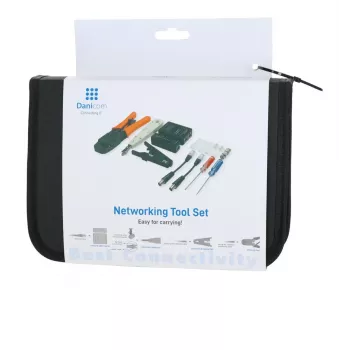 DSIT DC-TOOLSET-PRO professionele netwerk gereedschapsset met krimptang, tester, LSA-legtool, tangen, schroevendraaiers, stekkers en ritsetui