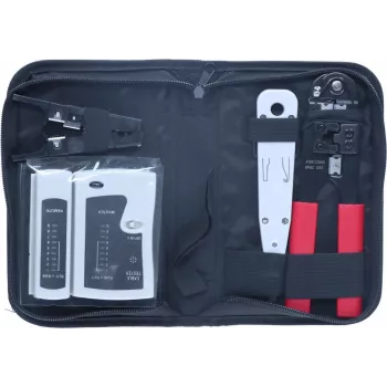 DSIT 9-delige netwerk installatie- en reparatie gereedschapsset met RJ45-krimptang, kabeltester, legtool en ritsetui (DC-TOOLSET)