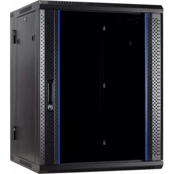 DSIT 18U wandmontage-serverkast met gehard glazen deur, omkeerbaar, 600x600x900 mm, zwart