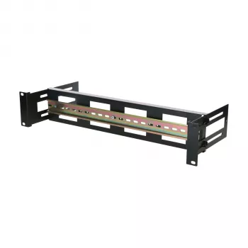 DSIT 2U DIN-rail houder voor 19 inch racks, diepte verstelbaar 100-200 mm, TS35, zwart
