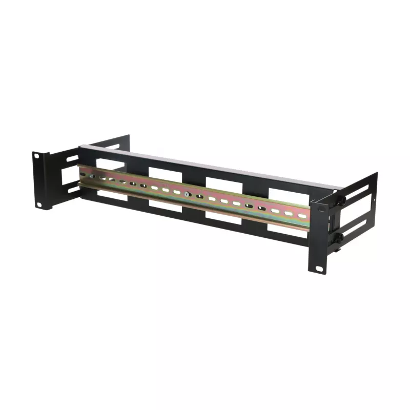 DSIT 2U DIN-rail houder voor 19 inch racks, diepte verstelbaar 100-200 mm, TS35, zwart