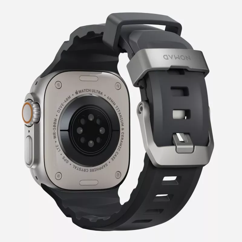 NOMAD Rocky Point armband voor Apple Watch 46mm/49mm zwart-zilver