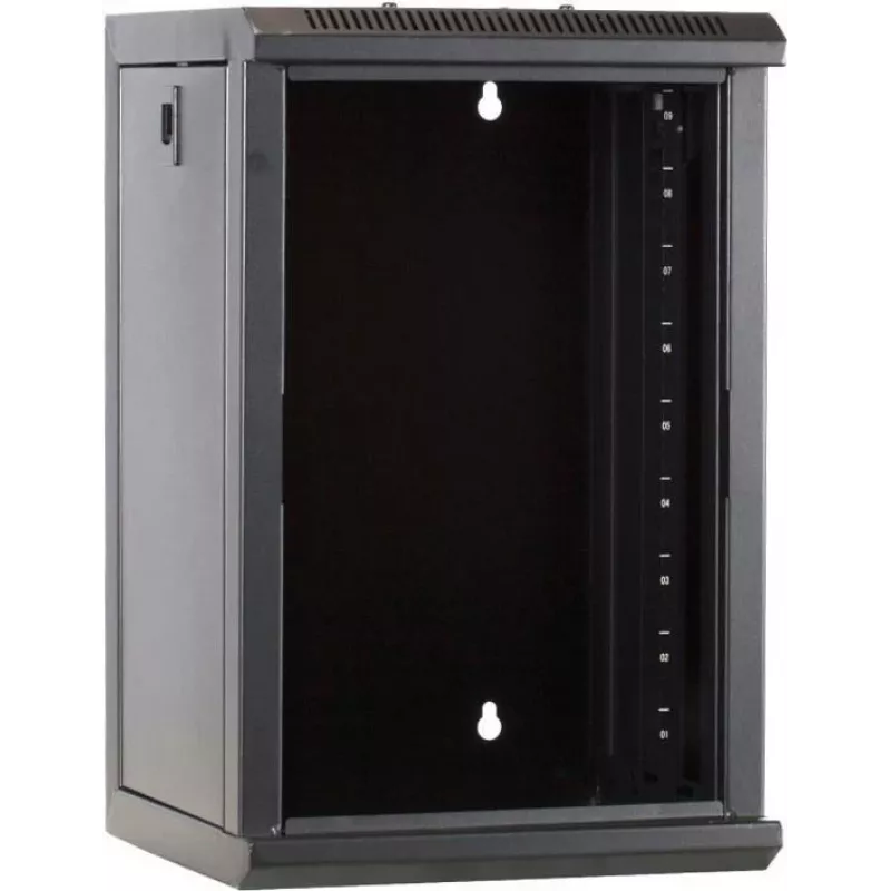 DSIT 9U 10 inch wandmontage serverrack met glazen deur, 312x310x486 mm, zwart
