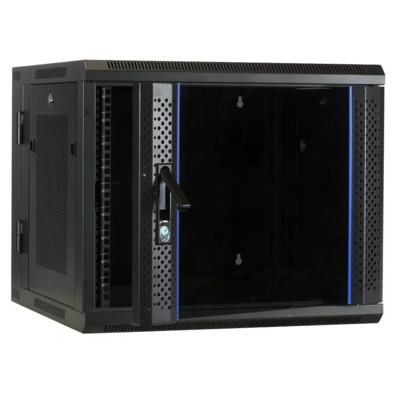 DSIT 6U wandrack met geharde glazen deur, omkeerbaar, 600x450 mm, Zwart