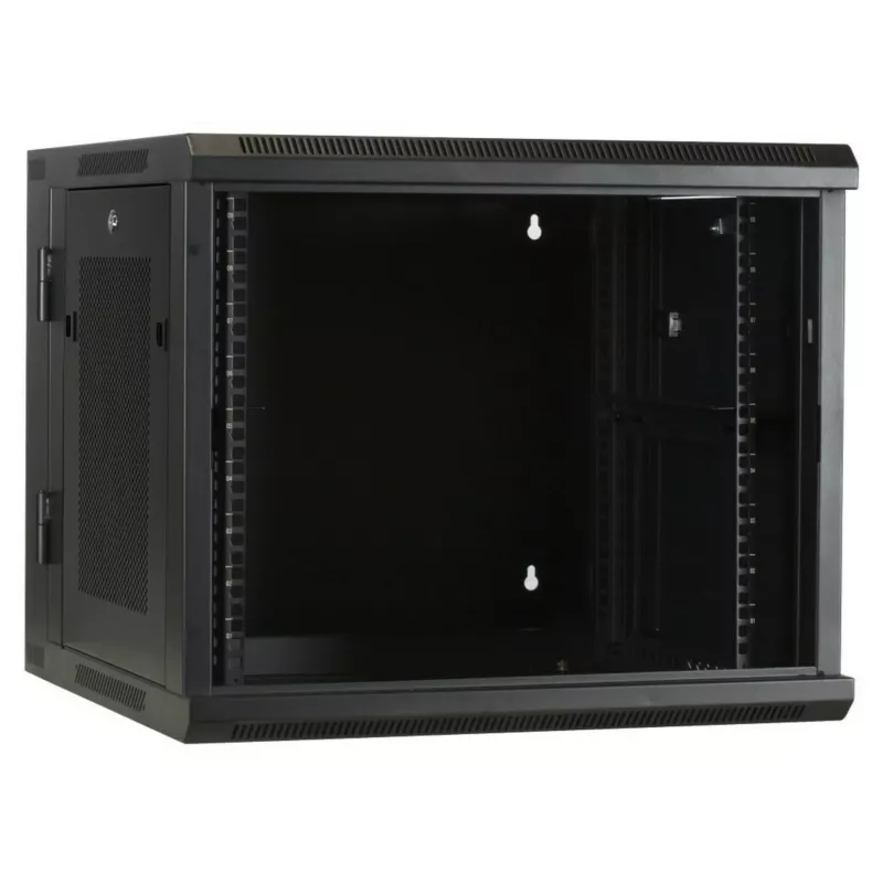 DSIT 6U wandrack met geharde glazen deur, omkeerbaar, 600x450 mm, Zwart