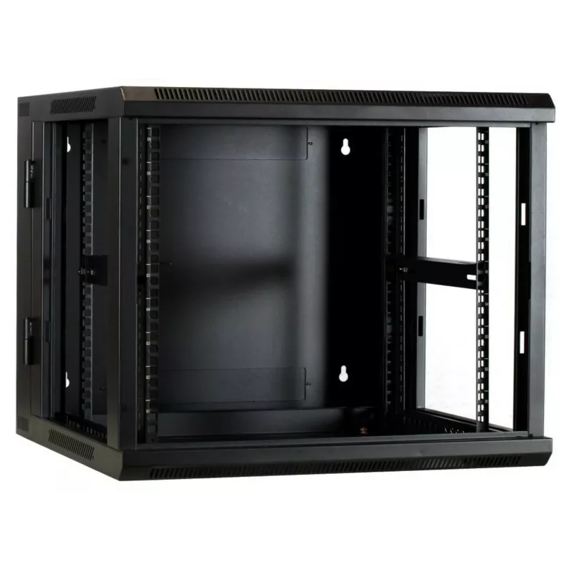 DSIT 6U wandrack met geharde glazen deur, omkeerbaar, 600x450 mm, Zwart