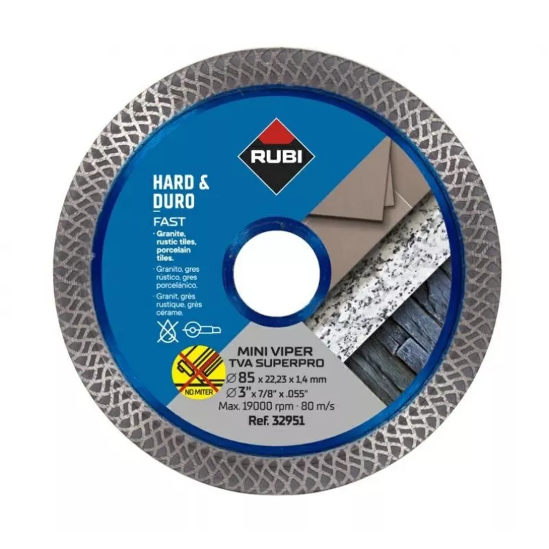 RUBI TVA 85 SUPERPRO MINI VIPER diamantsnijschijf met doorlopende rand 85 mm x 15 mm