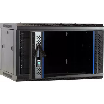 DSIT 6U wandmontage-serverbehuizing met glazen deur, 600 x 450 x 367 mm, zwart, DS6406