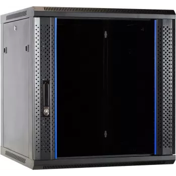 DSIT DS6612 12U wandmontage-serverkast met glazen deur, 600x600x635 mm, zwart