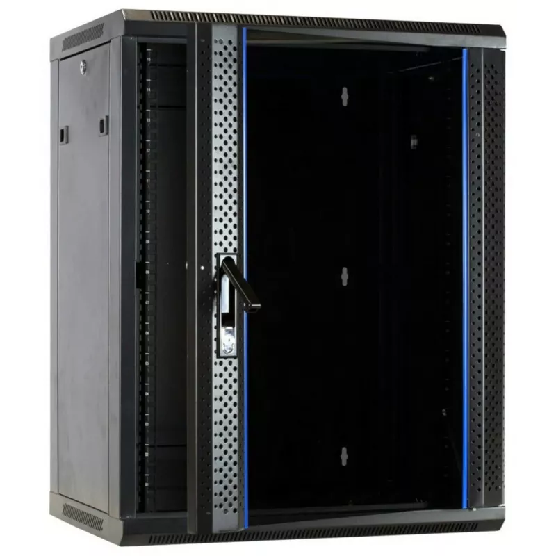 DSIT DS6615 15U wandmontage-serverkast met glazen deur, 600x600x770 mm, zwart