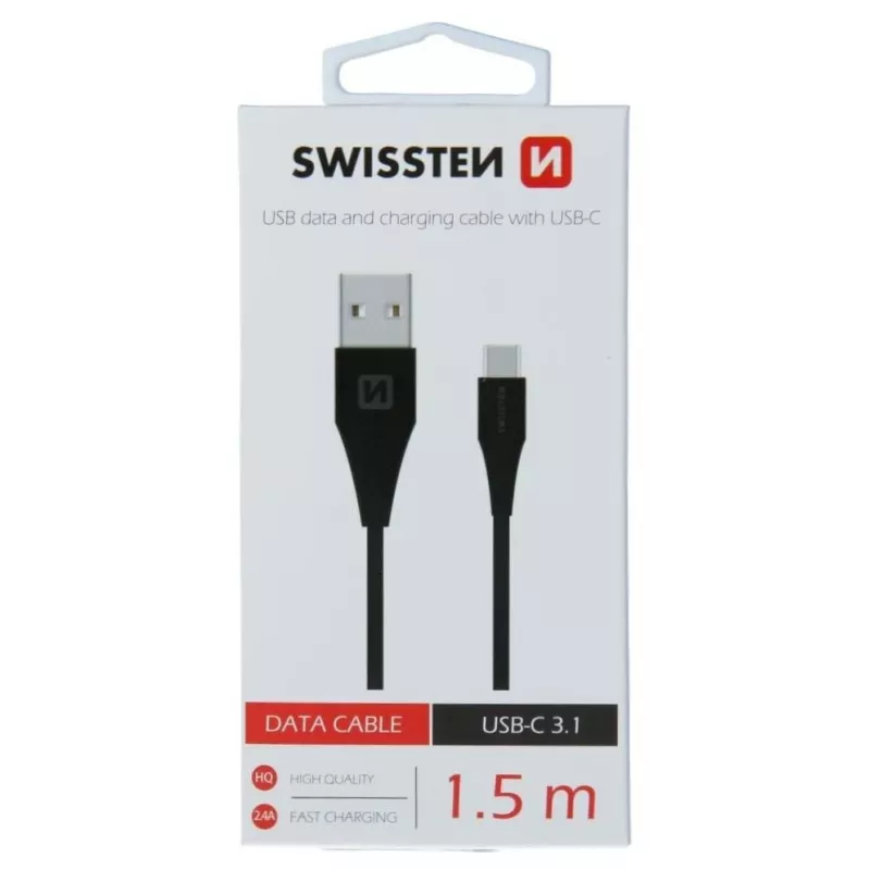 Swissten USB-A naar USB-C 3.1 Gen 1 kabel 1,5 m zwart