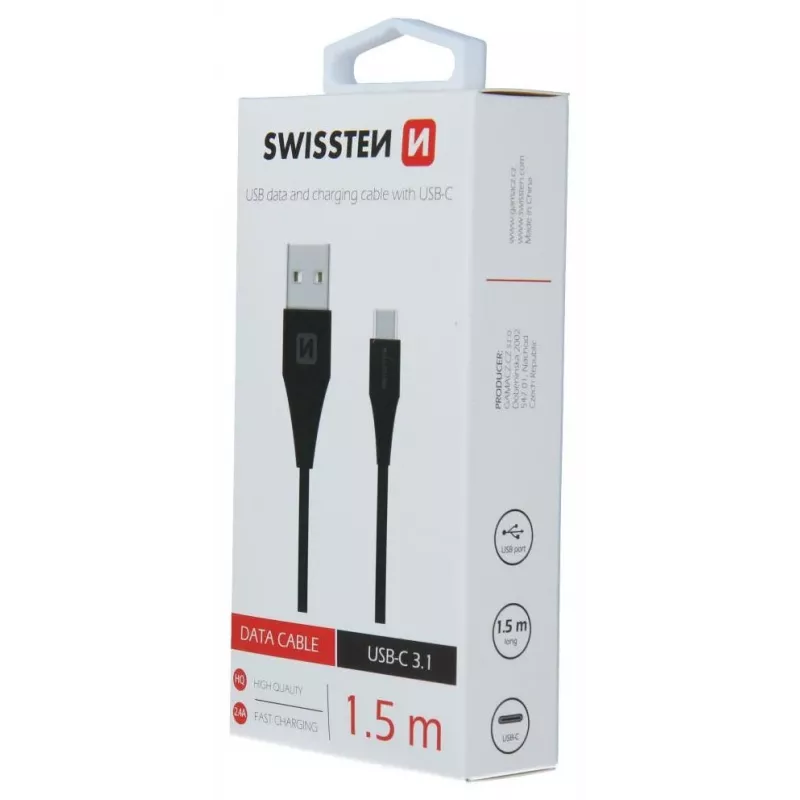 Swissten USB-A naar USB-C 3.1 Gen 1 kabel 1,5 m zwart