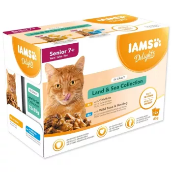 IAMS Delights Senior Land & Sea Collection in Gravy – natvoer voor katten – 12x85g