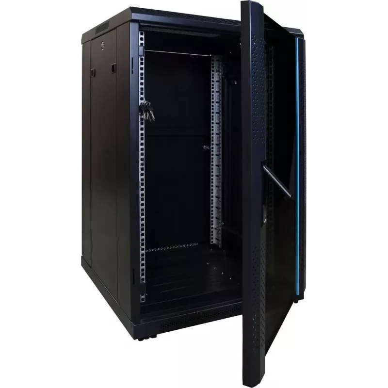 DSIT DS6618 18U 19 inch serverrack-kast met glazen deur, 600x600x1000 mm, zwart