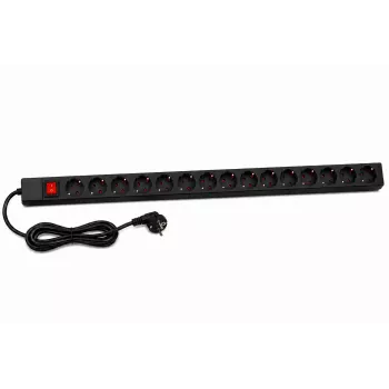 DSIT DS-15PDU 15-voudige verticale rack-stroomverdeleenheid, 230V 16A, Schuko-stopcontacten, 2m kabel, zwart