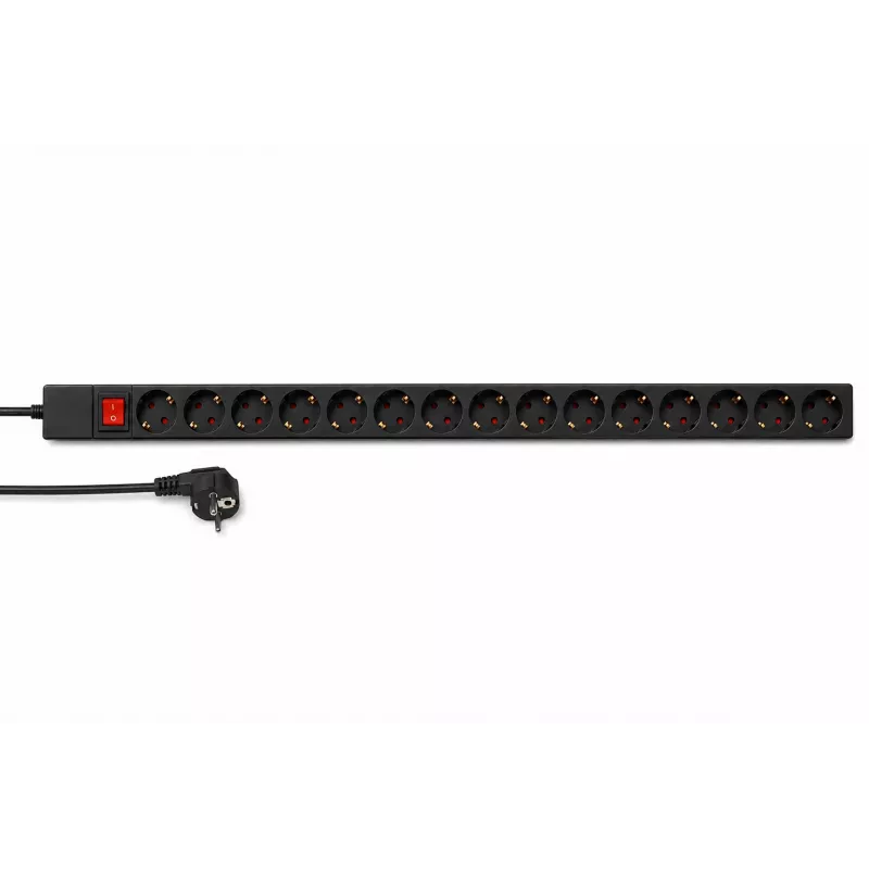 DSIT DS-15PDU 15-voudige verticale rack-stroomverdeleenheid, 230V 16A, Schuko-stopcontacten, 2m kabel, zwart