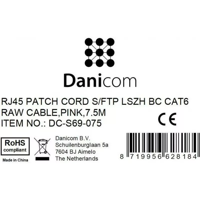 DSIT CAT 6 netwerkkabel LSOH - S/FTP - 7,5 m - Roze