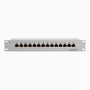 DSIT 10-inch 12-poorts Cat5e STP patchpanel – 1U rackmontage, afgeschermd RJ45, Zwart