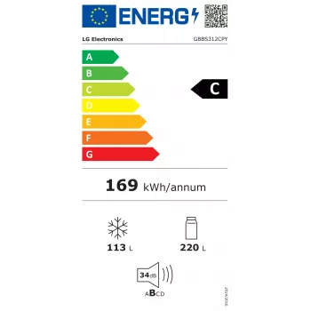 LG GBBS312CPY vrijstaande combi-koelkast met vriesvak, Total No Frost, roestvrij staal, energie-efficiëntieklasse C, 333L