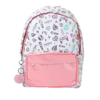 KIDS Wow Holo Holographic meisjes schoolrugzak groot A4 roze met pompon - Wow00022