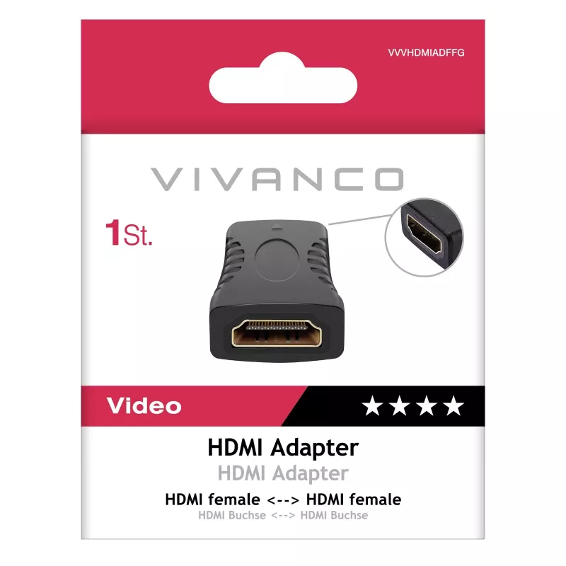 Vivanco VVVHDMIADFFG HDMI-koppeladapter bus naar bus 4K 60Hz 18Gbps Zwart