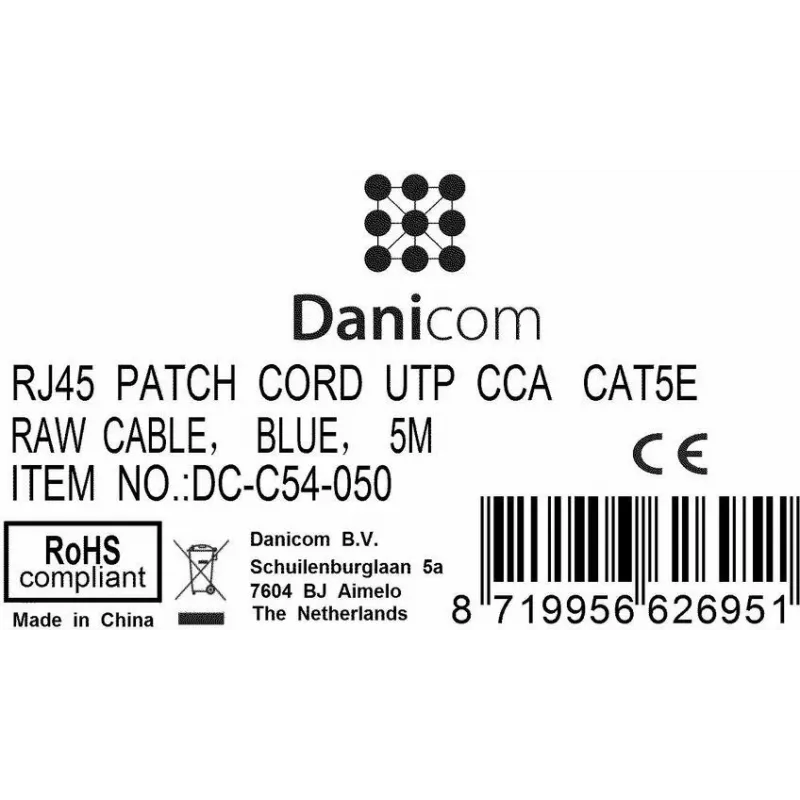 DSIT CAT 5e U/UTP netwerk-patchkabel, 5m, blauw, CCA, RJ45 (DC-C54-050)