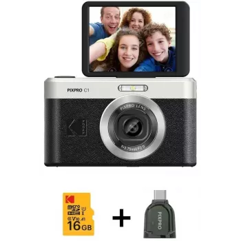 KODAK PixPro C1 zwart compacte digitale camera met 16GB SDHC-kaart