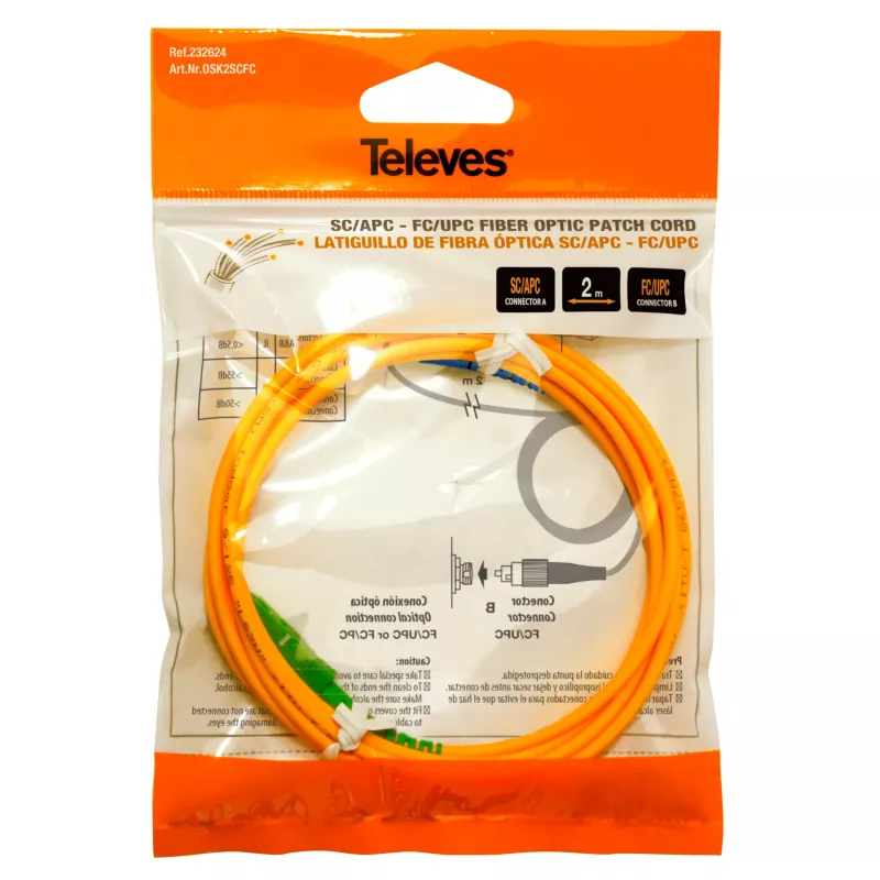 Televes OSK2SCFC 2m SC/APC naar FC/UPC singlemode glasvezel-patchkabel